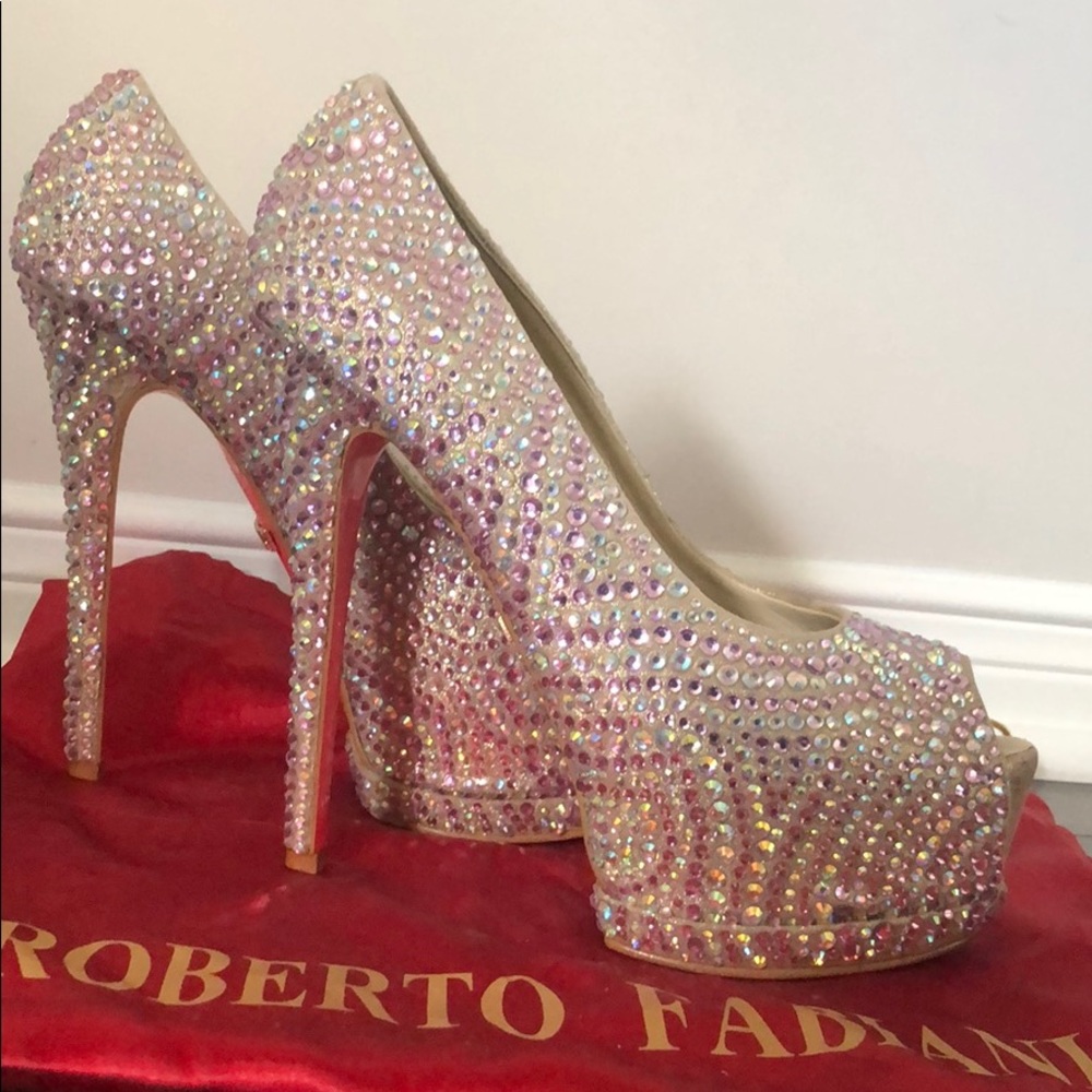 Designer Swarowski open-toe shoes